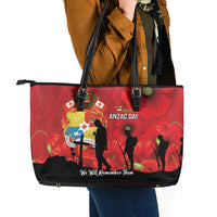 Tonga ANZAC Day Leather Tote Bag Ngatu Pattern We Will Remember Them LT14 - Polynesian Pride