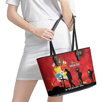 Tonga ANZAC Day Leather Tote Bag Ngatu Pattern We Will Remember Them LT14 - Polynesian Pride
