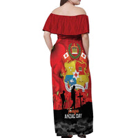Tonga ANZAC Day Off Shoulder Maxi Dress Ngatu Pattern We Will Remember Them LT14 - Polynesian Pride