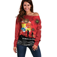 Tonga ANZAC Day Off Shoulder Sweater Ngatu Pattern We Will Remember Them LT14 Women Red - Polynesian Pride