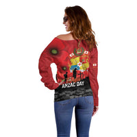Tonga ANZAC Day Off Shoulder Sweater Ngatu Pattern We Will Remember Them LT14 - Polynesian Pride