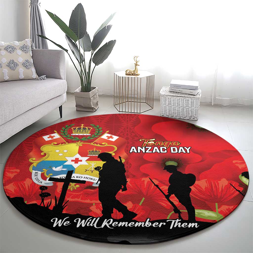 Tonga ANZAC Day Round Carpet Ngatu Pattern We Will Remember Them LT14 - Polynesian Pride