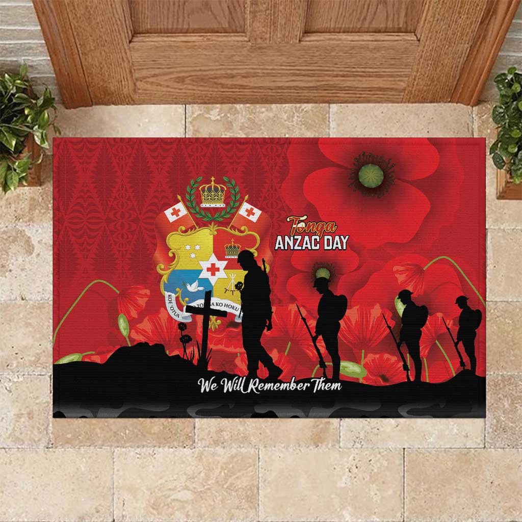 Tonga ANZAC Day Rubber Doormat Ngatu Pattern We Will Remember Them LT14 Red - Polynesian Pride