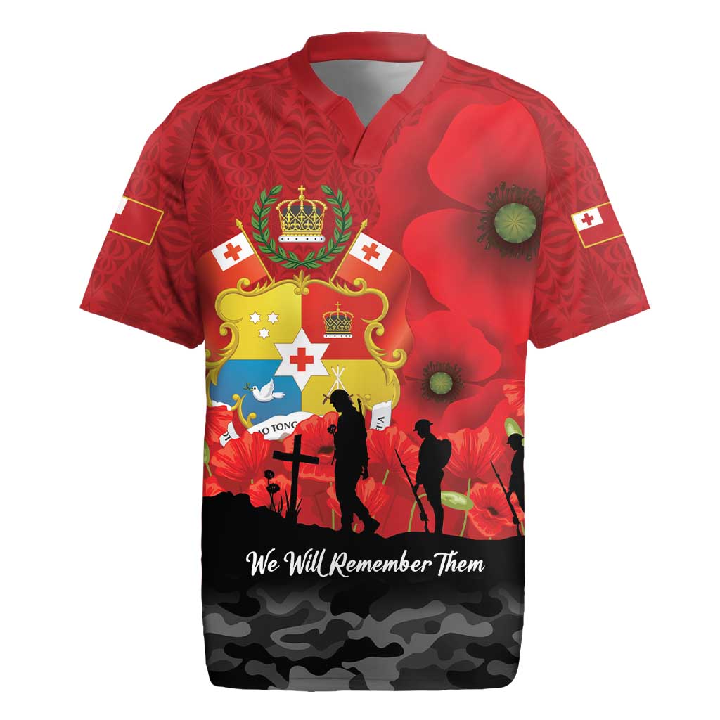 Tonga ANZAC Day Rugby Jersey Ngatu Pattern We Will Remember Them LT14 Red - Polynesian Pride