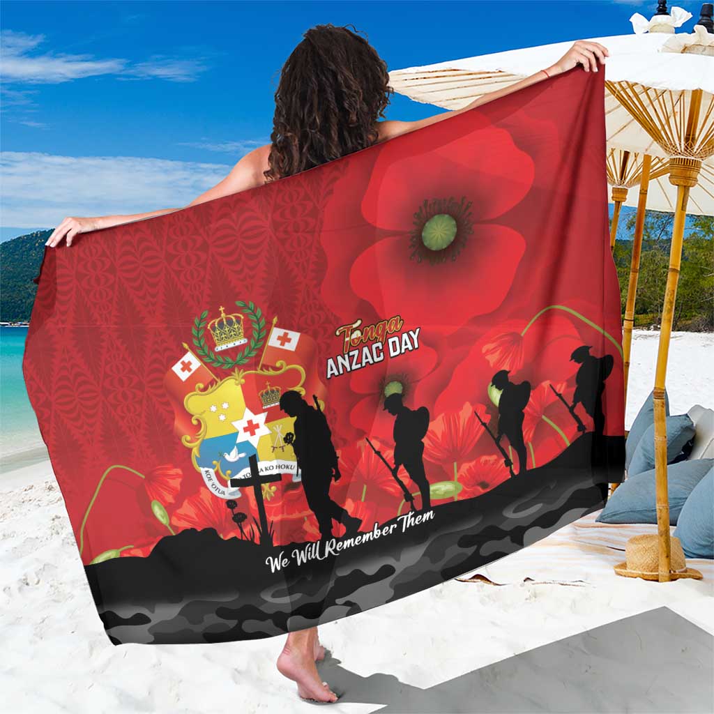 Tonga ANZAC Day Sarong Ngatu Pattern We Will Remember Them LT14 One Size 44 x 66 inches Red - Polynesian Pride