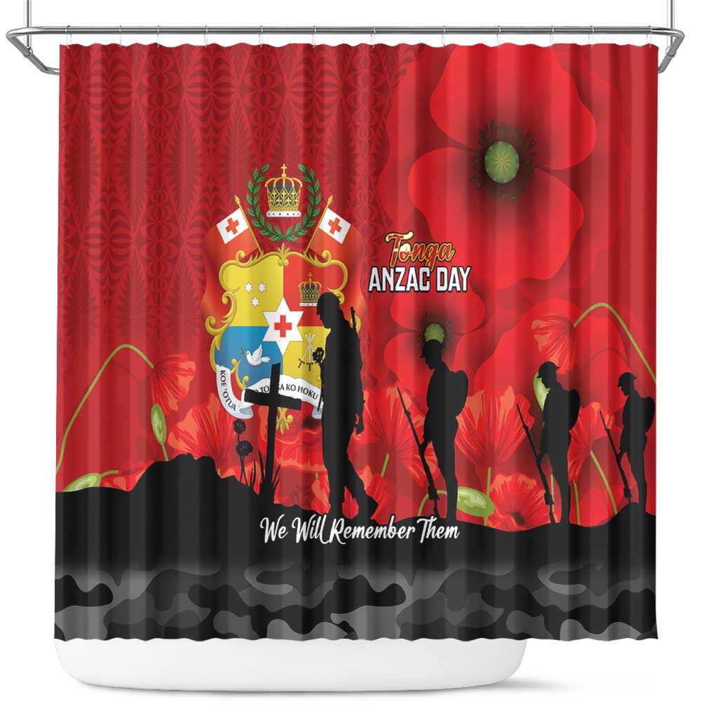 Tonga ANZAC Day Shower Curtain Ngatu Pattern We Will Remember Them LT14 Red - Polynesian Pride