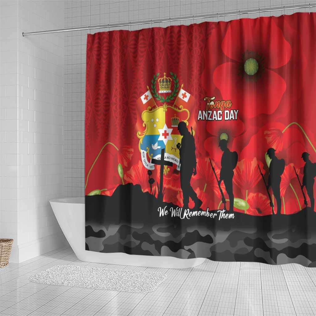 Tonga ANZAC Day Shower Curtain Ngatu Pattern We Will Remember Them LT14 - Polynesian Pride