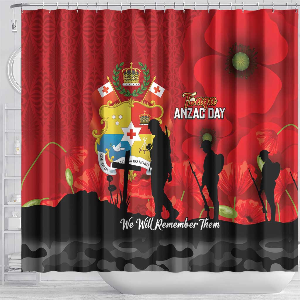 Tonga ANZAC Day Shower Curtain Ngatu Pattern We Will Remember Them LT14 - Polynesian Pride