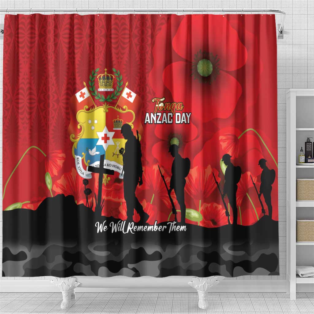 Tonga ANZAC Day Shower Curtain Ngatu Pattern We Will Remember Them LT14 - Polynesian Pride