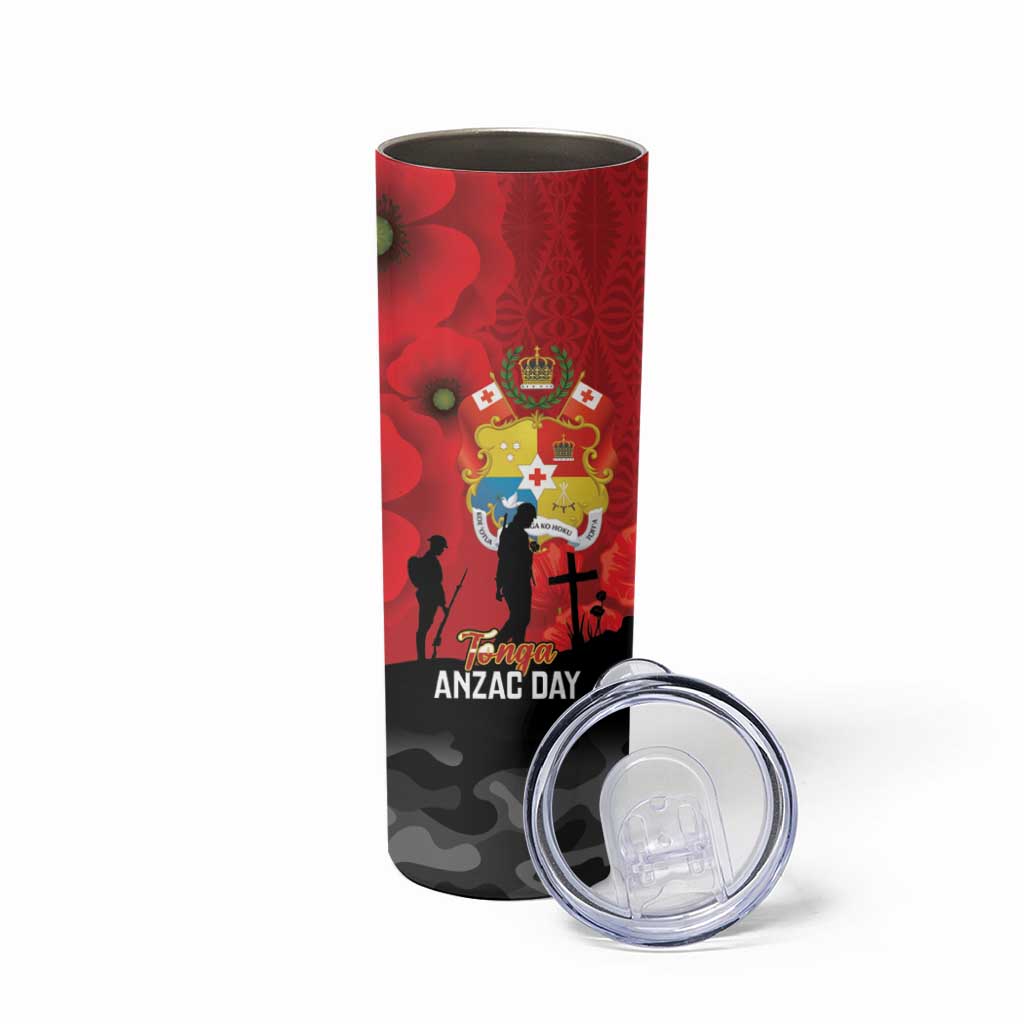 Tonga ANZAC Day Skinny Tumbler Ngatu Pattern We Will Remember Them LT14 - Polynesian Pride