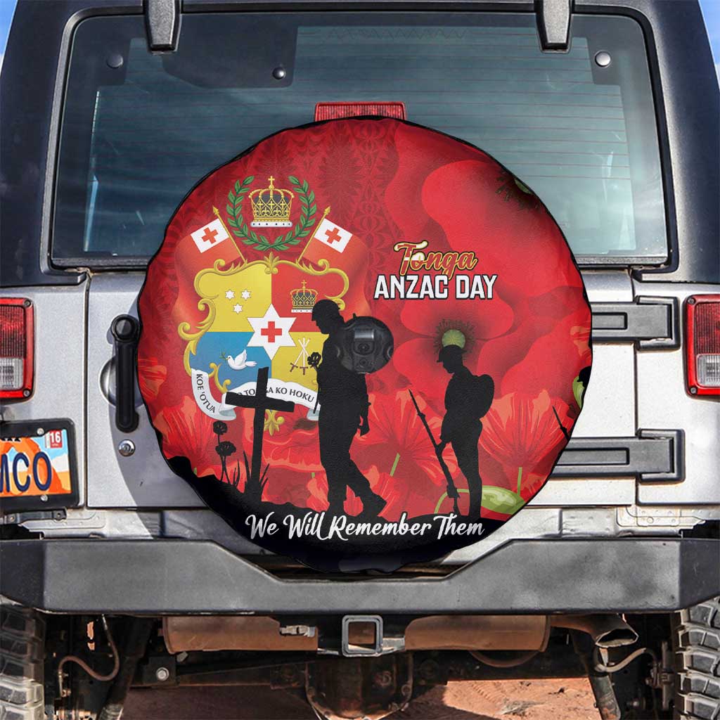Tonga ANZAC Day Spare Tire Cover Ngatu Pattern We Will Remember Them LT14 Red - Polynesian Pride