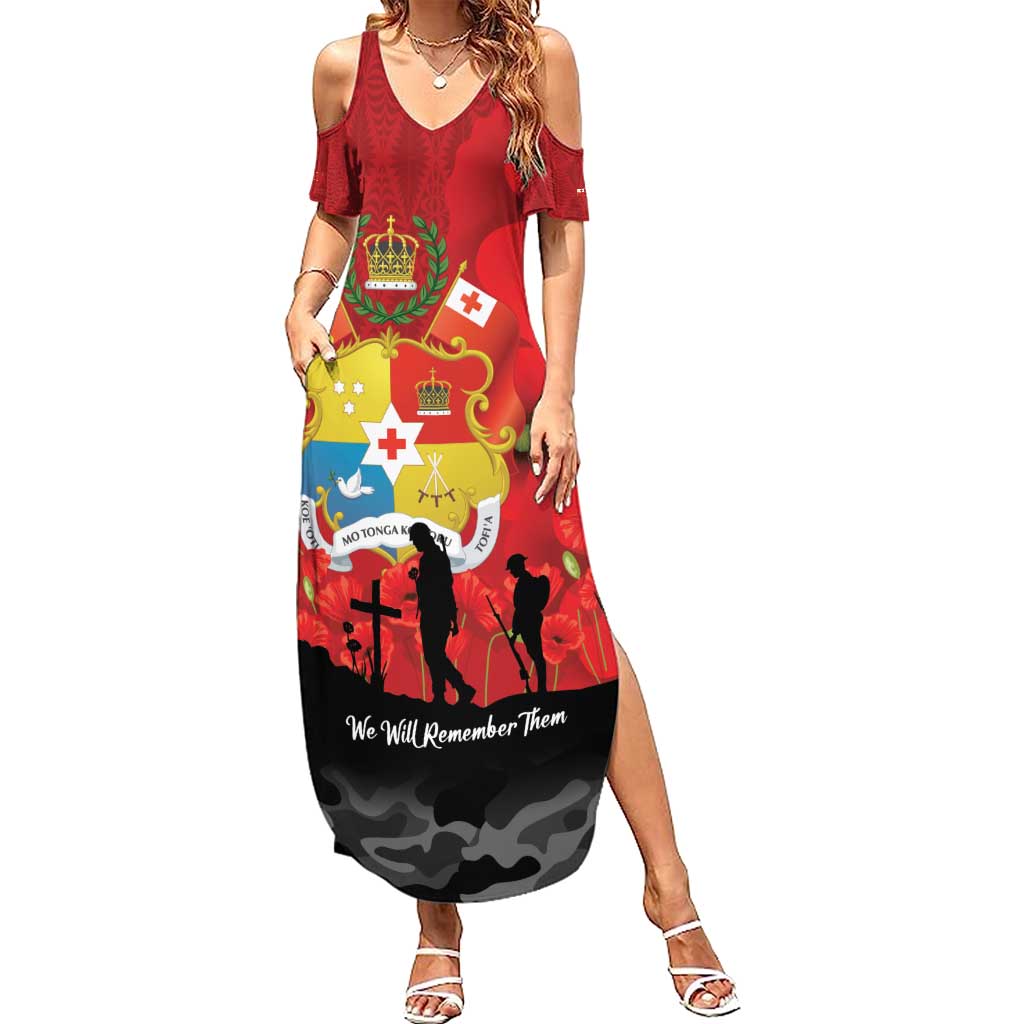 Tonga ANZAC Day Summer Maxi Dress Ngatu Pattern We Will Remember Them LT14 Women Red - Polynesian Pride