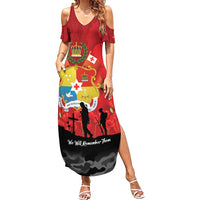 Tonga ANZAC Day Summer Maxi Dress Ngatu Pattern We Will Remember Them LT14 Women Red - Polynesian Pride