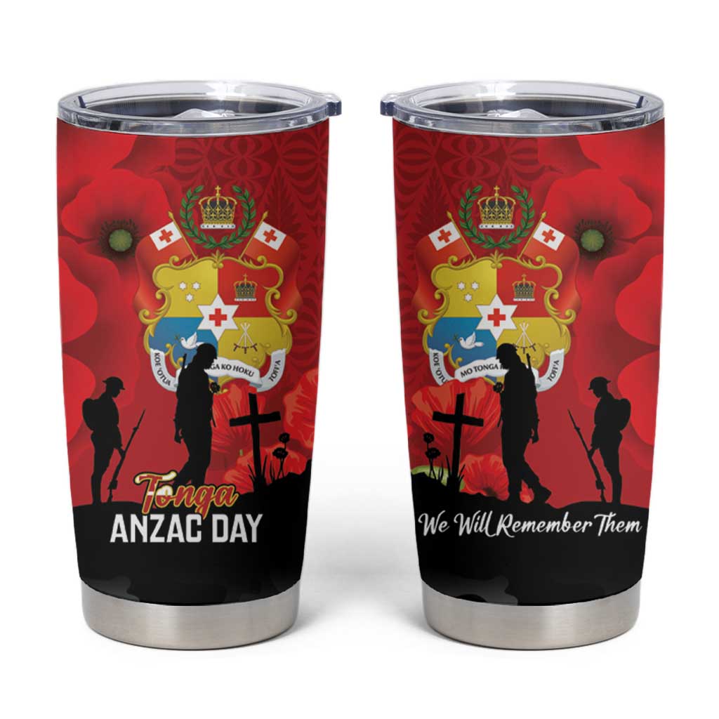 Tonga ANZAC Day Tumbler Cup Ngatu Pattern We Will Remember Them LT14 Red - Polynesian Pride