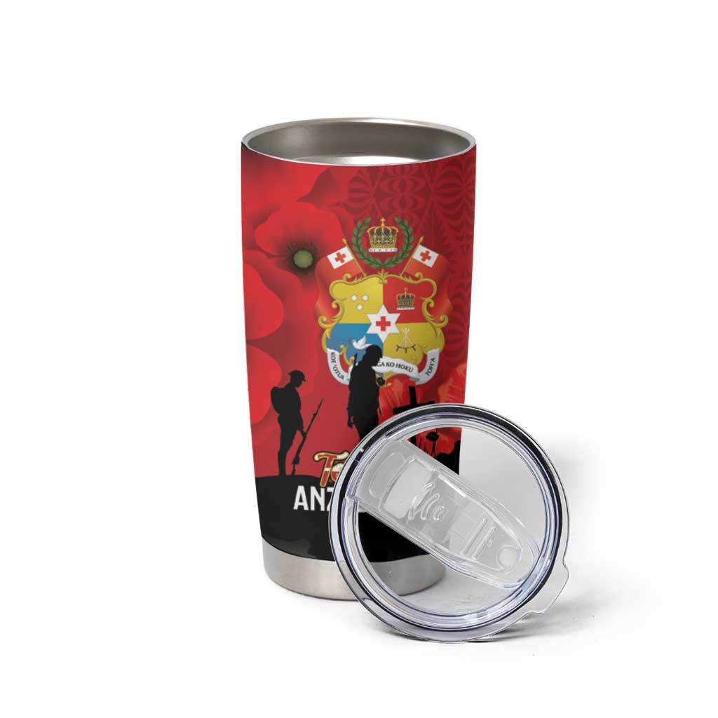 Tonga ANZAC Day Tumbler Cup Ngatu Pattern We Will Remember Them LT14 - Polynesian Pride