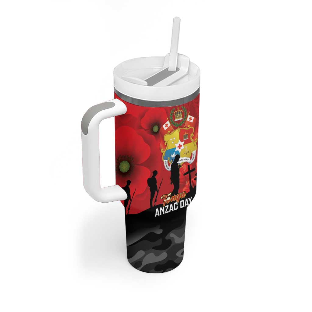 Tonga ANZAC Day Tumbler With Handle Ngatu Pattern We Will Remember Them LT14 - Polynesian Pride