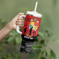 Tonga ANZAC Day Tumbler With Handle Ngatu Pattern We Will Remember Them LT14 - Polynesian Pride