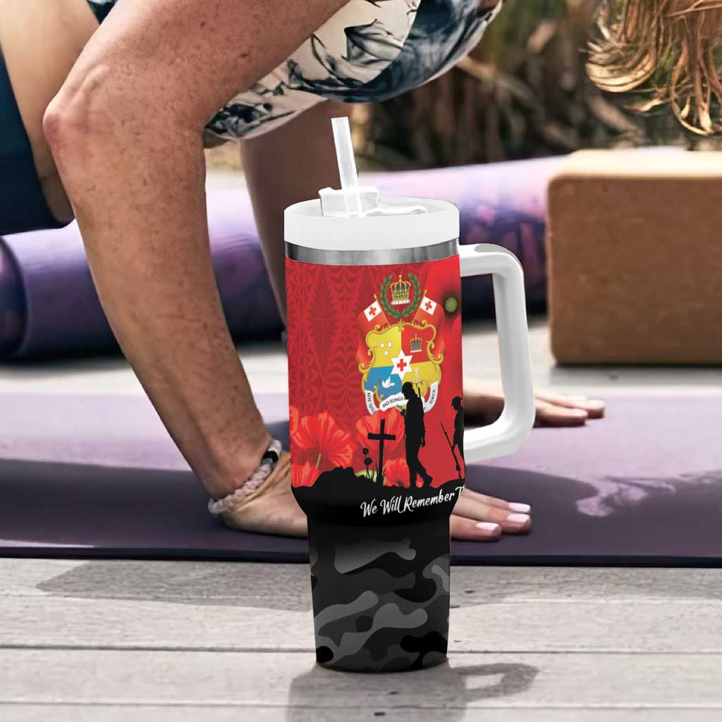 Tonga ANZAC Day Tumbler With Handle Ngatu Pattern We Will Remember Them LT14 - Polynesian Pride