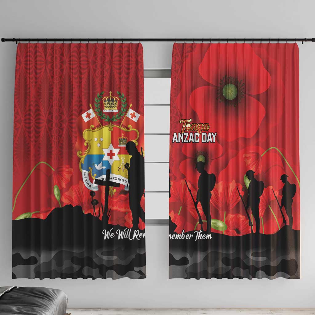 Tonga ANZAC Day Window Curtain Ngatu Pattern We Will Remember Them LT14 With Hooks Red - Polynesian Pride