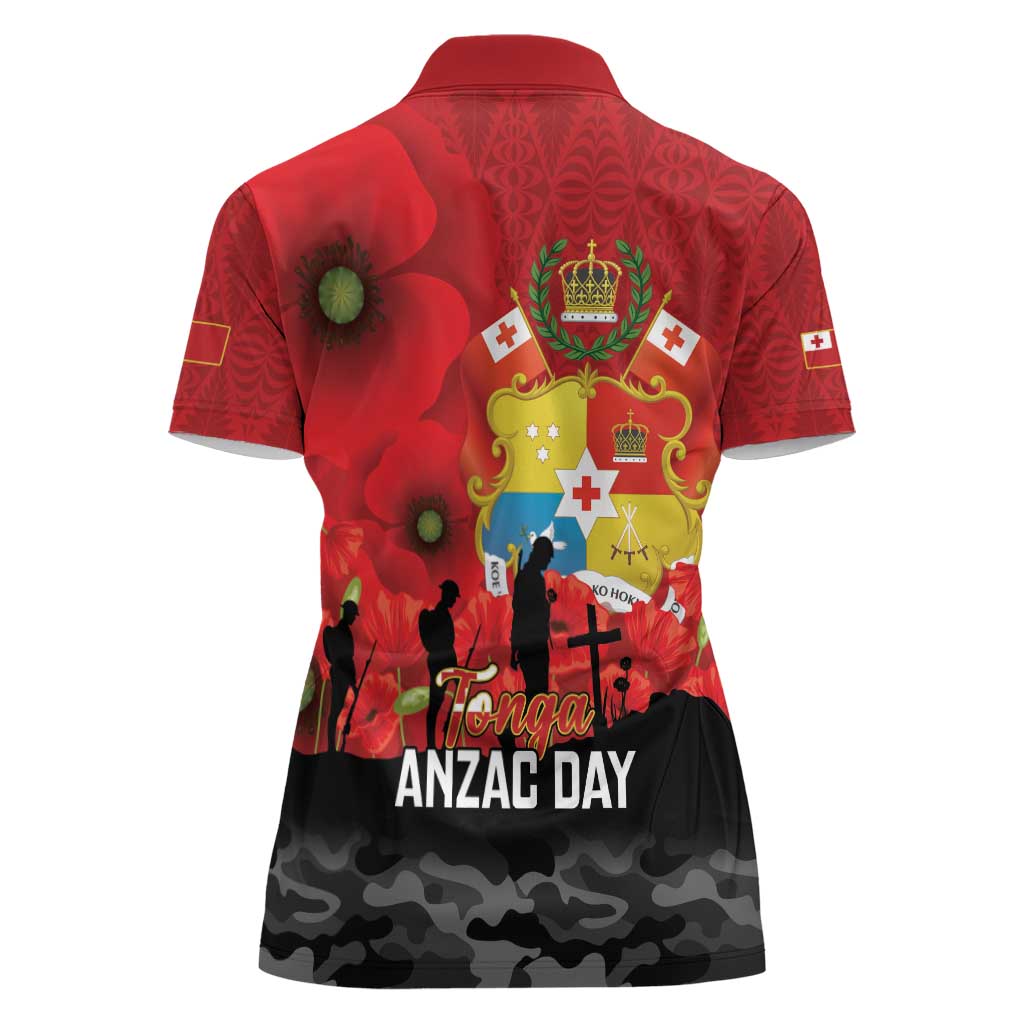Tonga ANZAC Day Women Polo Shirt Ngatu Pattern We Will Remember Them LT14 - Polynesian Pride