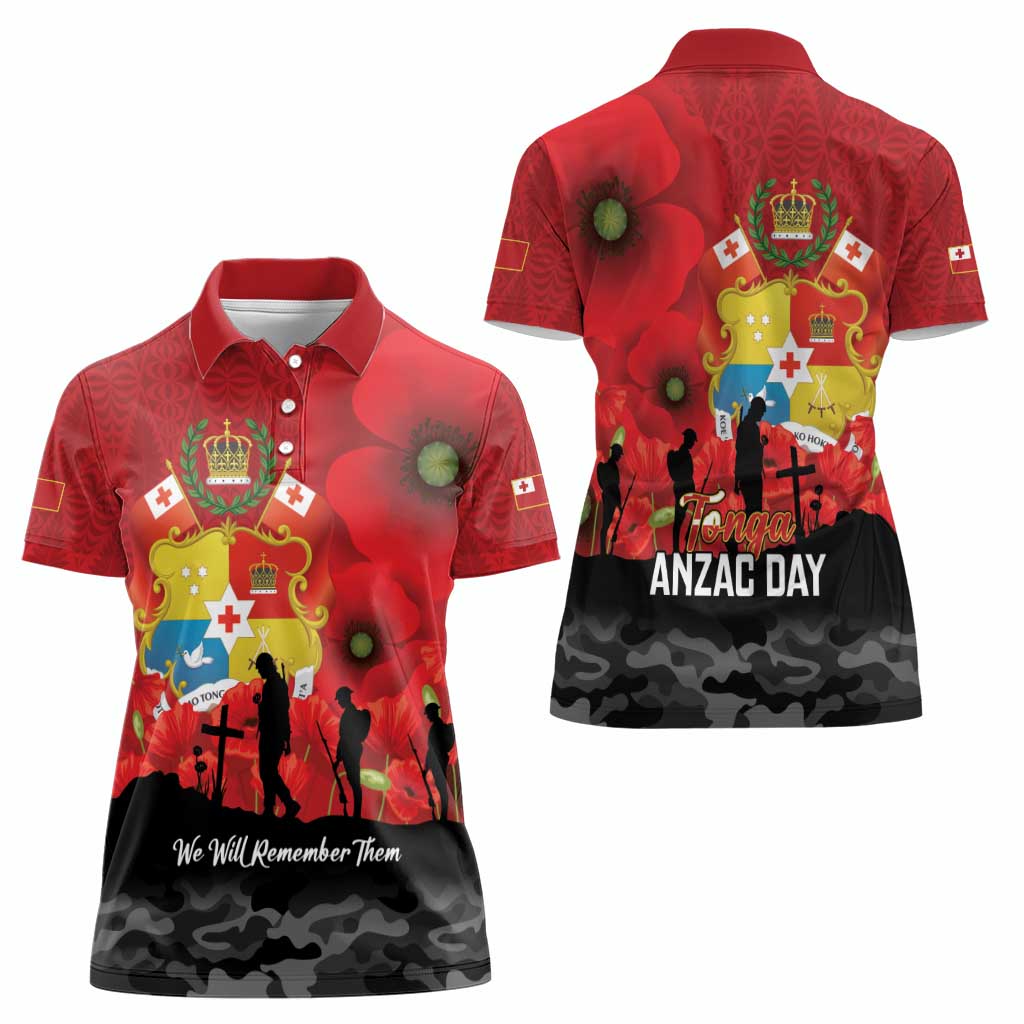 Tonga ANZAC Day Women Polo Shirt Ngatu Pattern We Will Remember Them LT14 - Polynesian Pride