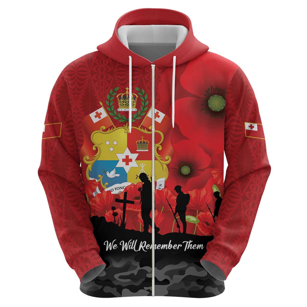Tonga ANZAC Day Zip Hoodie Ngatu Pattern We Will Remember Them LT14 - Polynesian Pride