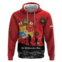 Tonga ANZAC Day Zip Hoodie Ngatu Pattern We Will Remember Them LT14 Pullover Hoodie Red - Polynesian Pride