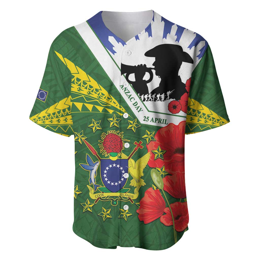 Cook Islands ANZAC Day Baseball Jersey Last Post Lest We Forget LT14 Green - Polynesian Pride