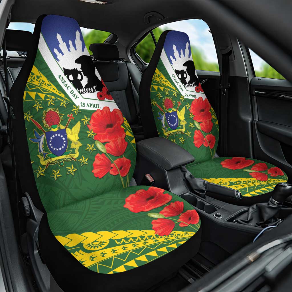 Cook Islands ANZAC Day Car Seat Cover Last Post Lest We Forget LT14 One Size Green - Polynesian Pride