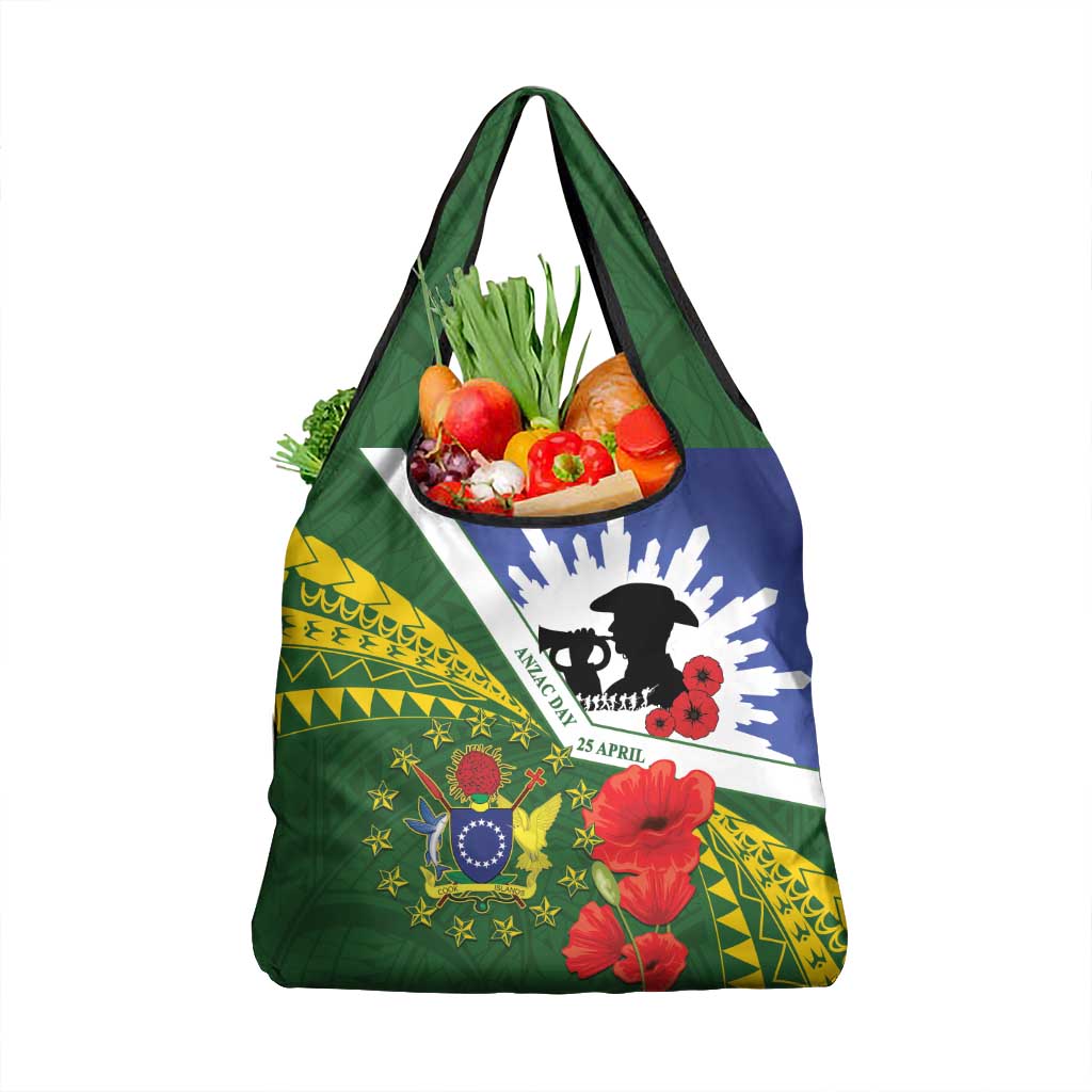Cook Islands ANZAC Day Grocery Bag Last Post Lest We Forget LT14 1-pack One Size Green - Polynesian Pride