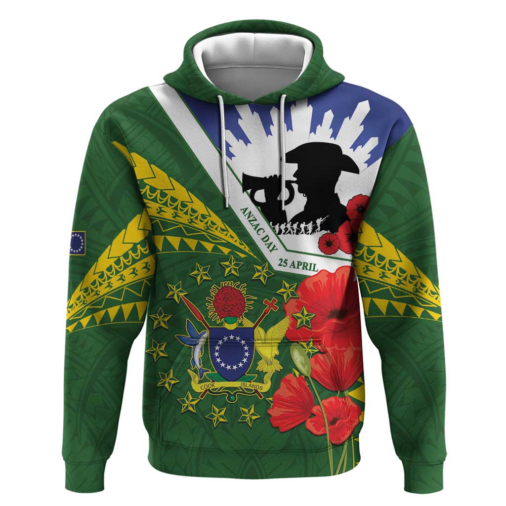 Cook Islands ANZAC Day Hoodie Last Post Lest We Forget LT14 Pullover Hoodie Green - Polynesian Pride