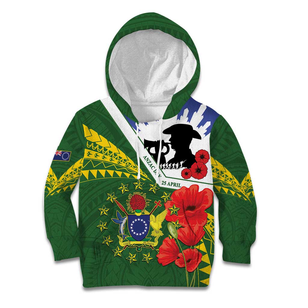 Cook Islands ANZAC Day Kid Hoodie Last Post Lest We Forget LT14 Hoodie Green - Polynesian Pride
