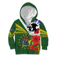 Cook Islands ANZAC Day Kid Hoodie Last Post Lest We Forget LT14 Zip Hoodie Green - Polynesian Pride