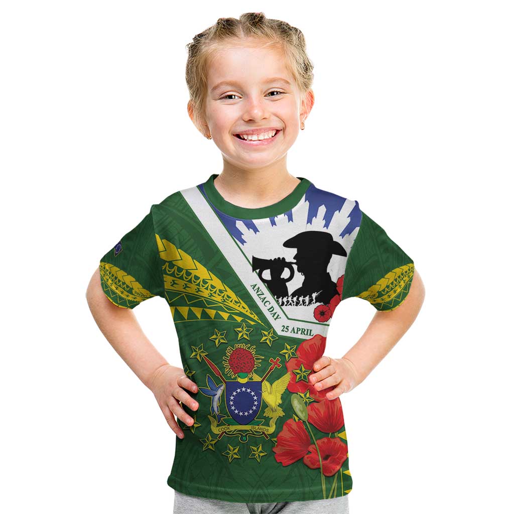 Cook Islands ANZAC Day Kid T Shirt Last Post Lest We Forget LT14 Green - Polynesian Pride