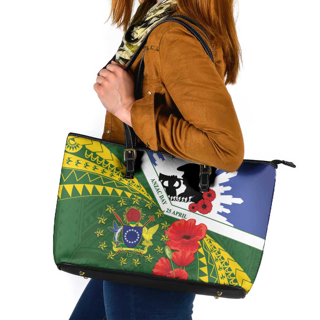 Cook Islands ANZAC Day Leather Tote Bag Last Post Lest We Forget LT14 Green - Polynesian Pride