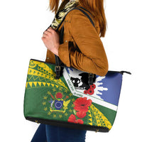 Cook Islands ANZAC Day Leather Tote Bag Last Post Lest We Forget LT14 Green - Polynesian Pride
