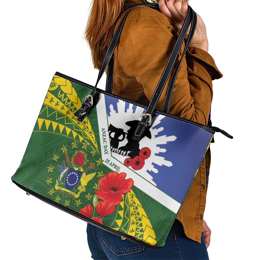 Cook Islands ANZAC Day Leather Tote Bag Last Post Lest We Forget LT14 - Polynesian Pride