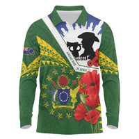 Cook Islands ANZAC Day Long Sleeve Polo Shirt Last Post Lest We Forget LT14 Green - Polynesian Pride