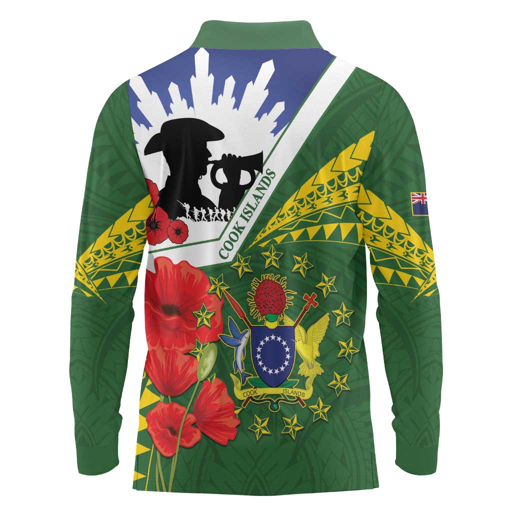Cook Islands ANZAC Day Long Sleeve Polo Shirt Last Post Lest We Forget LT14 - Polynesian Pride