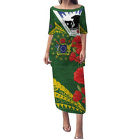 Cook Islands ANZAC Day Puletasi Last Post Lest We Forget LT14 Long Dress Green - Polynesian Pride
