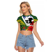 Cook Islands ANZAC Day Raglan Cropped T Shirt Last Post Lest We Forget LT14 Female Green - Polynesian Pride