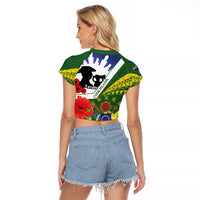 Cook Islands ANZAC Day Raglan Cropped T Shirt Last Post Lest We Forget LT14 - Polynesian Pride