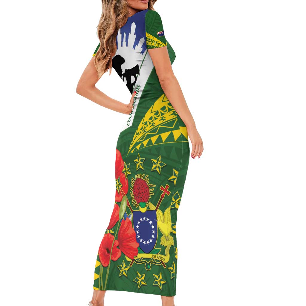 Cook Islands ANZAC Day Short Sleeve Bodycon Dress Last Post Lest We Forget LT14 - Polynesian Pride