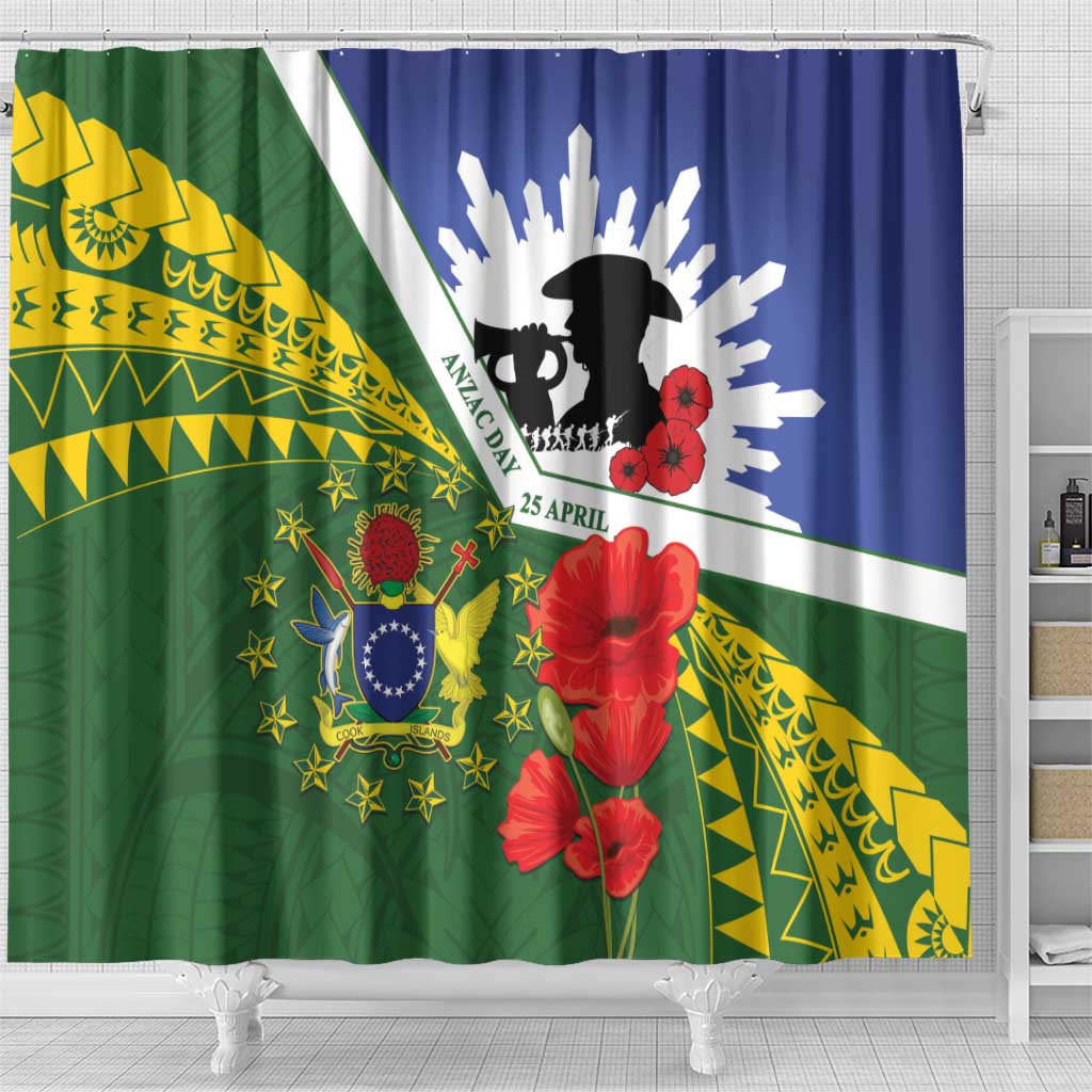 Cook Islands ANZAC Day Shower Curtain Last Post Lest We Forget LT14 - Polynesian Pride