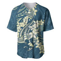 Cyan Polynesia Hammerhead Shark Tattoo With Plumeria Lei Baseball Jersey LT14 Cyan - Polynesian Pride