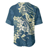 Cyan Polynesia Hammerhead Shark Tattoo With Plumeria Lei Baseball Jersey LT14 - Polynesian Pride