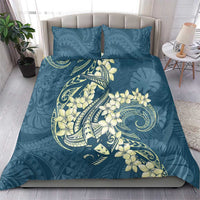 Cyan Polynesia Hammerhead Shark Tattoo With Plumeria Lei Bedding Set LT14 - Polynesian Pride