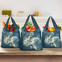 Cyan Polynesia Hammerhead Shark Tattoo With Plumeria Lei Grocery Bag LT14 3-pack One Size Cyan - Polynesian Pride