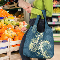 Cyan Polynesia Hammerhead Shark Tattoo With Plumeria Lei Grocery Bag LT14 - Polynesian Pride