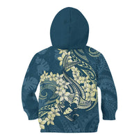Cyan Polynesia Hammerhead Shark Tattoo With Plumeria Lei Kid Hoodie LT14 - Polynesian Pride